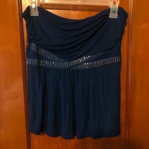 Express Strapless Blue Top
